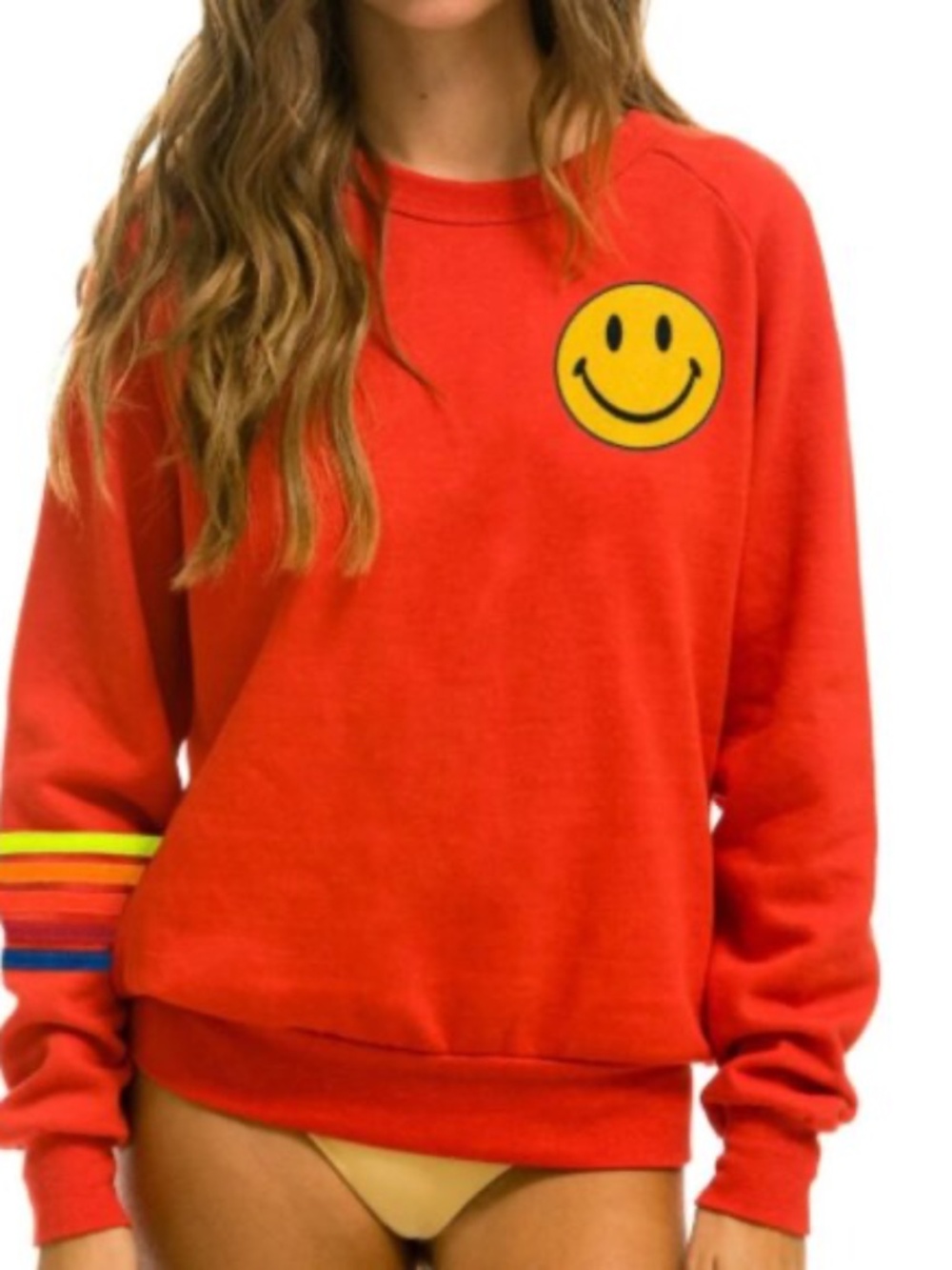 AVIATOR NATION Smiley 2 Crewneck Sweatshirt In Red Neon Rainbow